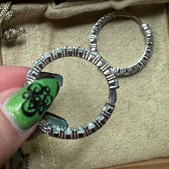 Sky blue topaz rhodium over sterling silver hoops earrings 10.20 ctw - Picture 5 of 6